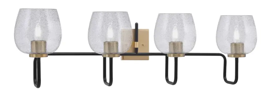Sandia 4-Light Bath Bar in Matte Black & New Age Brass with Smoke Bubble Glass - Image 1