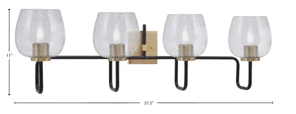 The Sandia 4-Light Bath Bar combines modern industrial aesthetics with functional bathroom lighting. Its mixed metal finish and distinctive smoke bubble glass create atmospheric illumination perfect for contemporary spaces. - alternate view