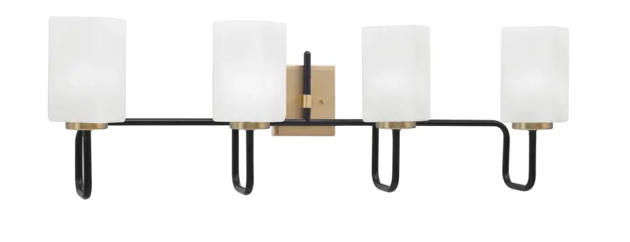 Sandia 4 Light Bath Bar in Matte Black & New Age Brass with White Marble Glass - Image 1