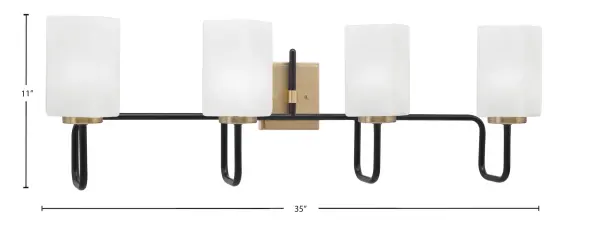 The Sandia 4 Light Bath Bar combines contemporary two-tone finishes with unique square marble glass shades for a refined, geometric aesthetic. Perfect for modern bathrooms seeking statement lighting with versatile mounting options. - alternate view
