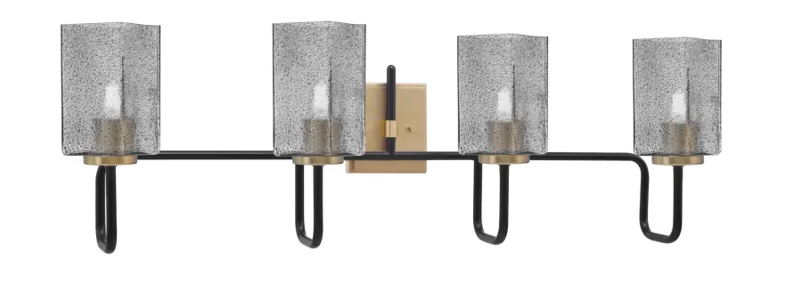 Sandia 4 Light Bath Bar in Matte Black & New Age Brass with Smoke Bubble Glass - Image 1