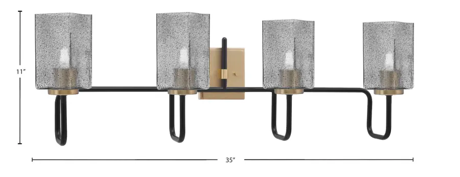Sandia 4 Light Bath Bar in Matte Black & New Age Brass with Smoke Bubble Glass - Image 2