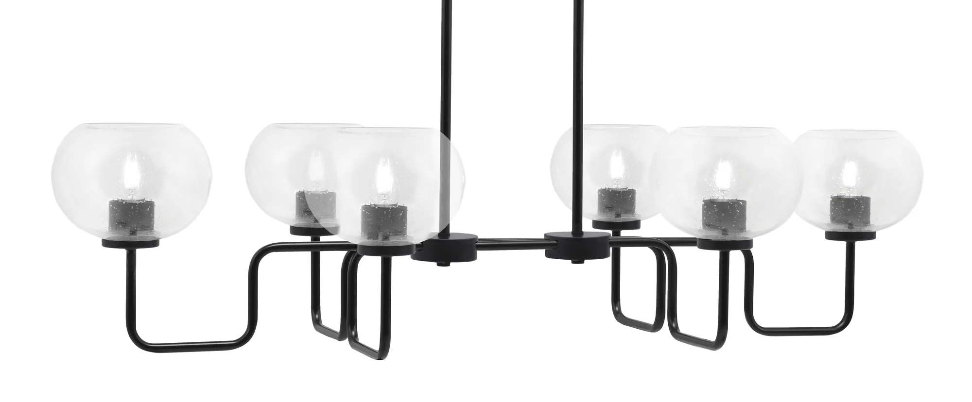 Sandia 6 Light Island Light in Matte Black with Clear Bubble Glass