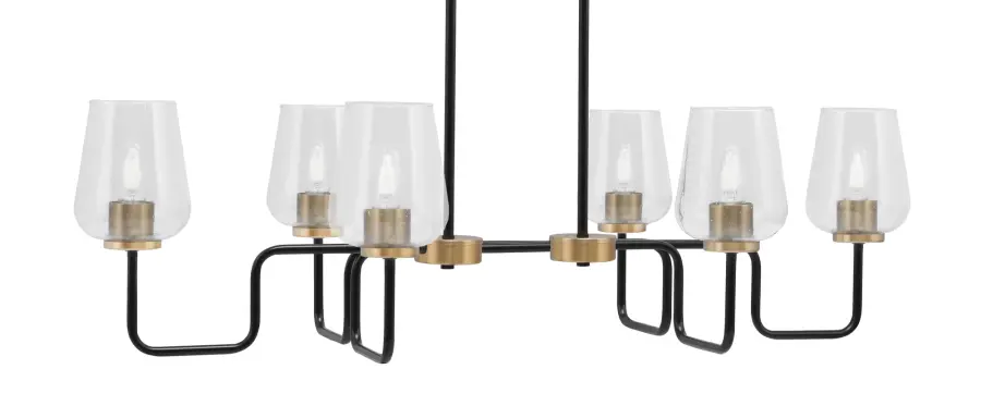 Sandia 6-Light Island Pendant in Matte Black & New Age Brass with Clear Bubble Glass - Image 1