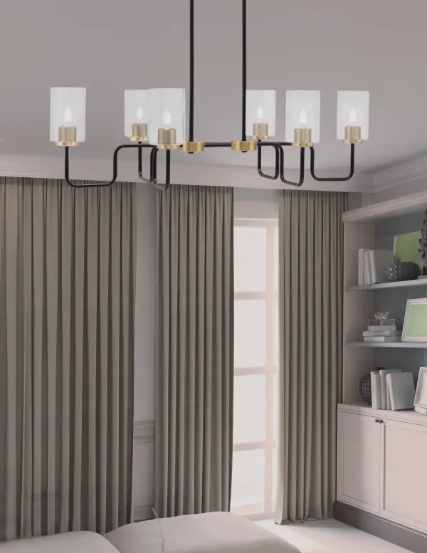 Sandia 6-Light Island Pendant in Matte Black & New Age Brass with Clear Bubble Glass - Image 3