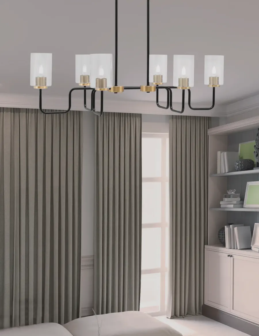 Sandia 6-Light Island Pendant in Matte Black & New Age Brass with Clear Bubble Glass - Image 3