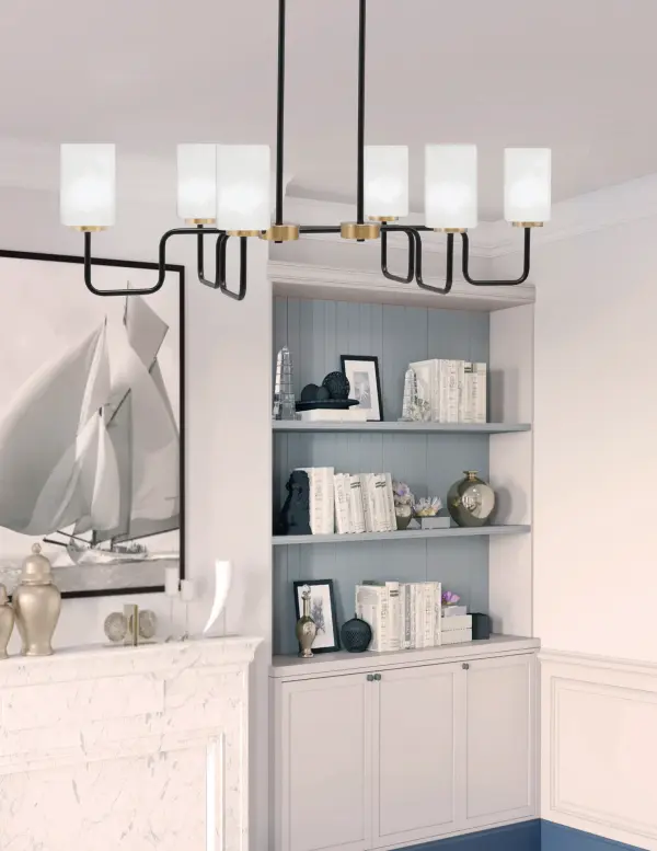 Sandia 6 Light Island Light in Matte Black & New Age Brass - Image 3