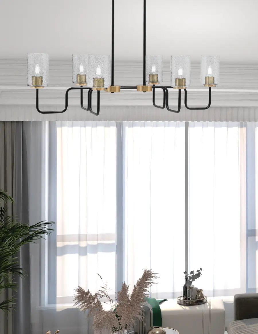 Sandia 6-Light Island Light in Matte Black & New Age Brass with Smoke Bubble Glass - Image 3