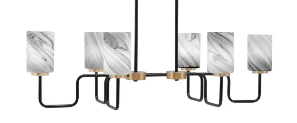 Sandia 6-Light Island Pendant in Matte Black & New Age Brass with Onyx Swirl Glass - Image 1