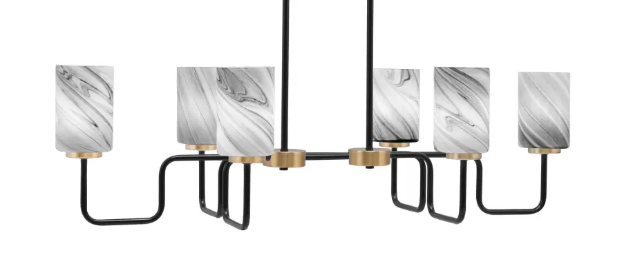 Sandia 6-Light Island Pendant in Matte Black & New Age Brass with Onyx Swirl Glass - Image 1