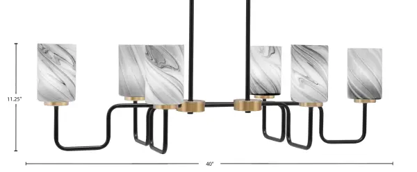 Sandia 6-Light Island Pendant in Matte Black & New Age Brass with Onyx Swirl Glass - Image 2