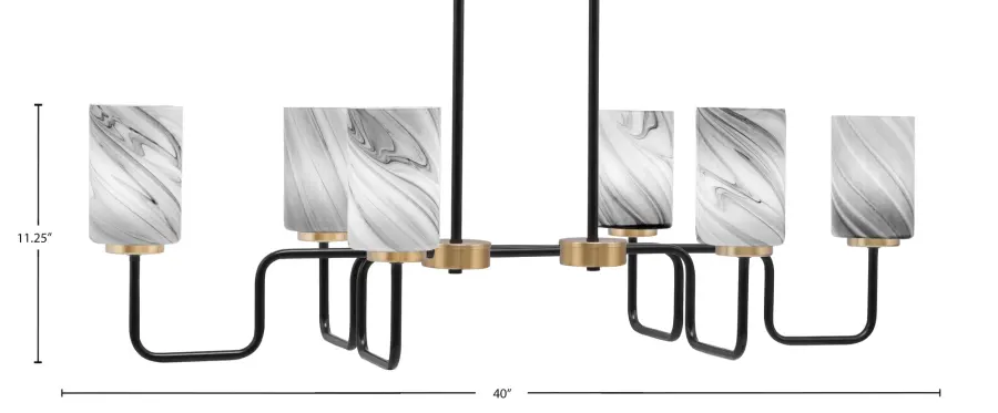 Sandia 6-Light Island Pendant in Matte Black & New Age Brass with Onyx Swirl Glass - Image 2