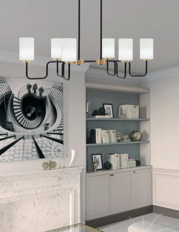 Sandia 6-Light Island Light in Matte Black & New Age Brass with White Muslin Glass - Image 3