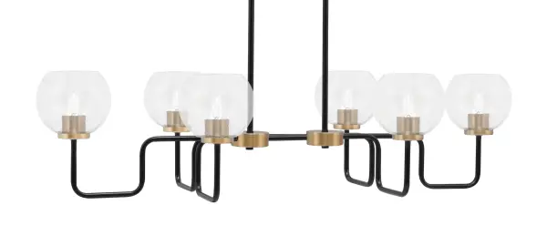 Sandia 6-Light Island Light in Matte Black & New Age Brass with Clear Bubble Glass - Image 1