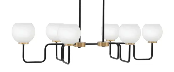 The Sandia 6 Light Island Light combines contemporary style with timeless elegance. Its striking matte black and brass finish creates visual interest, while white marble glass shades provide warm, diffused illumination perfect for kitchen islands and dining areas.