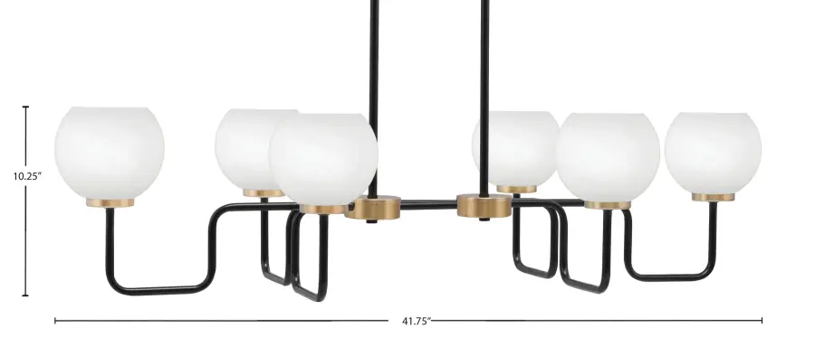 Sandia 6 Light Island Light in Matte Black & New Age Brass with White Marble Glass - Image 2