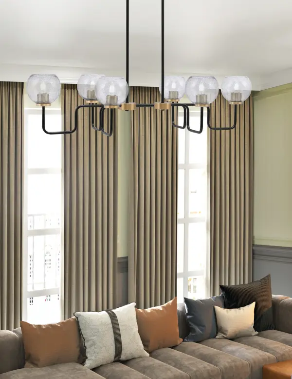 Sandia 6 Light Island Light in Matte Black & New Age Brass with Smoke Bubble Glass - Image 3