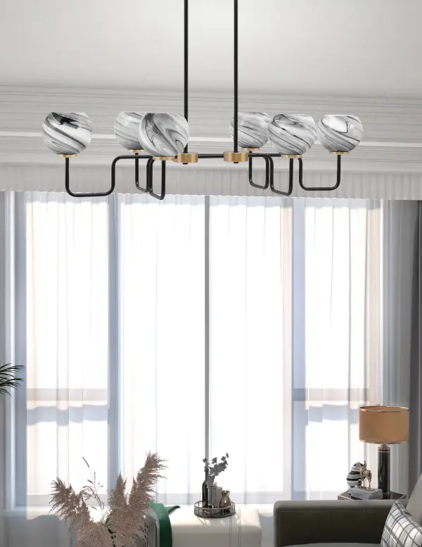 Sandia 6-Light Island Light in Matte Black & New Age Brass with Onyx Swirl Glass - Image 3