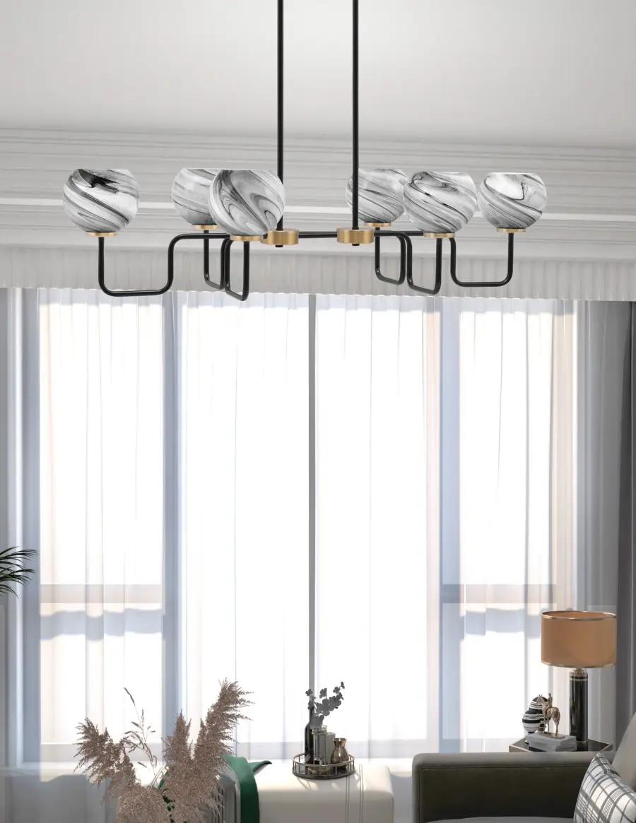 Sandia 6-Light Island Light in Matte Black & New Age Brass with Onyx Swirl Glass - Image 3