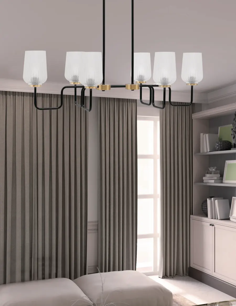 Sandia 6-Light Island Light in Matte Black & New Age Brass - Image 3