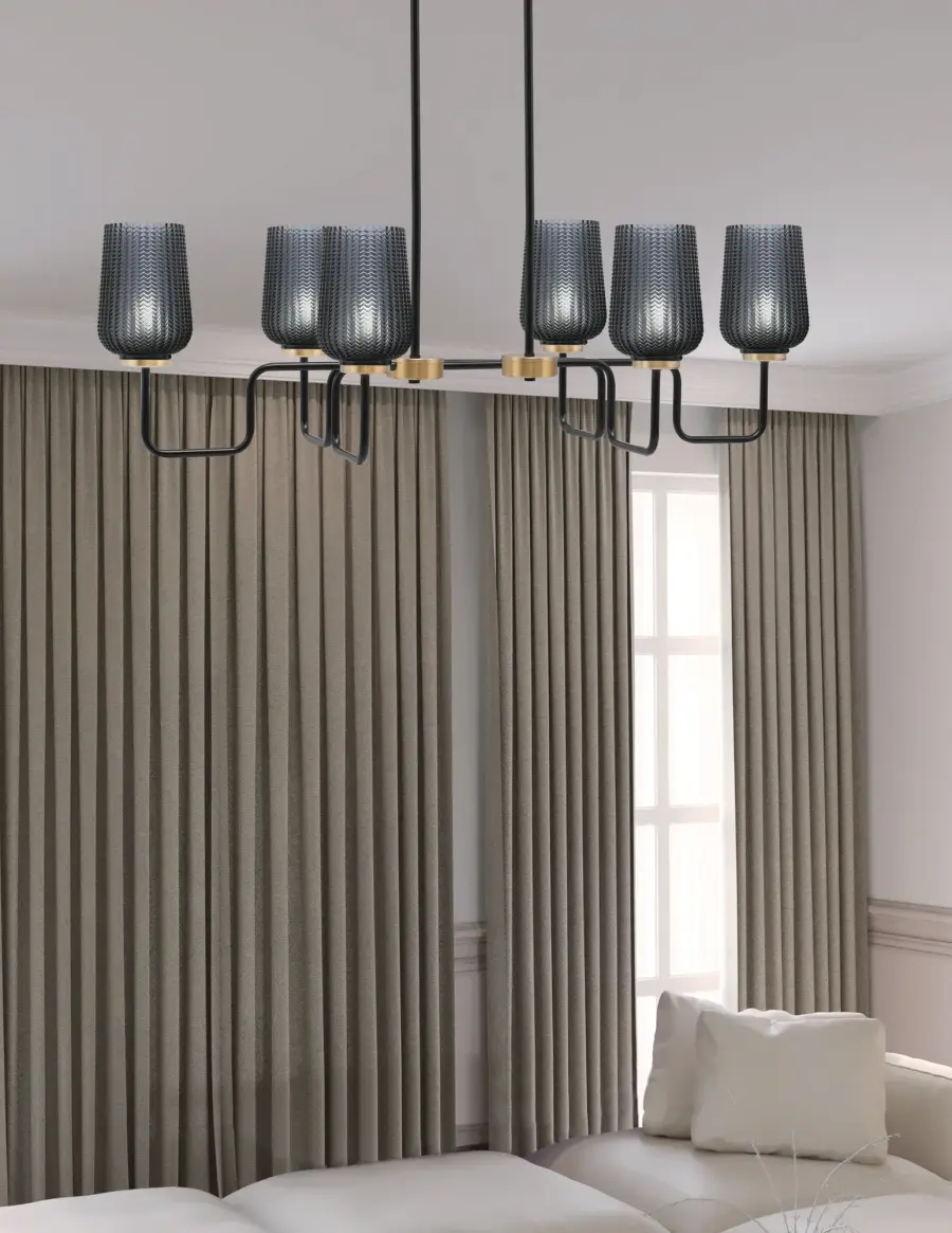 Sandia 6 Light Island Light in Matte Black & New Age Brass - Image 3