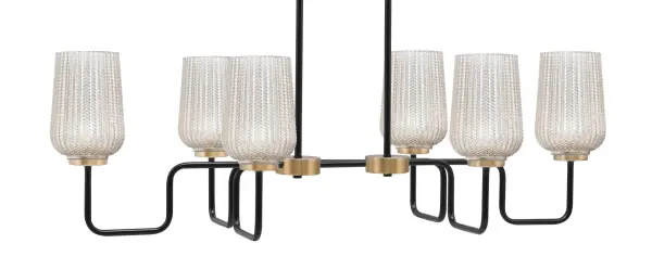 Sandia 6-Light Island Light in Matte Black & New Age Brass with Silver Textured Glass - Image 1