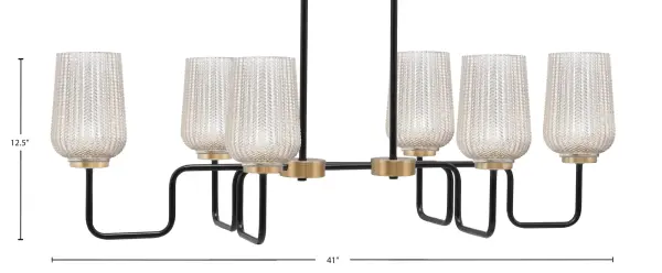 Sandia 6-Light Island Light in Matte Black & New Age Brass with Silver Textured Glass - Image 2