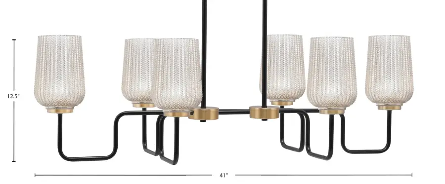 Sandia 6-Light Island Light in Matte Black & New Age Brass with Silver Textured Glass - Image 2