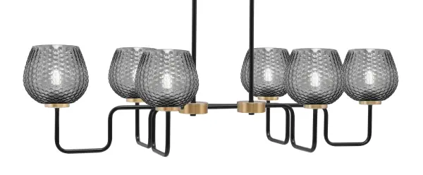 The Sandia 6-Light Island Light combines industrial-inspired matte black with elegant brass accents for a sophisticated modern look. Six smoke textured glass shades create soft, diffused lighting perfect for kitchen islands and dining areas.