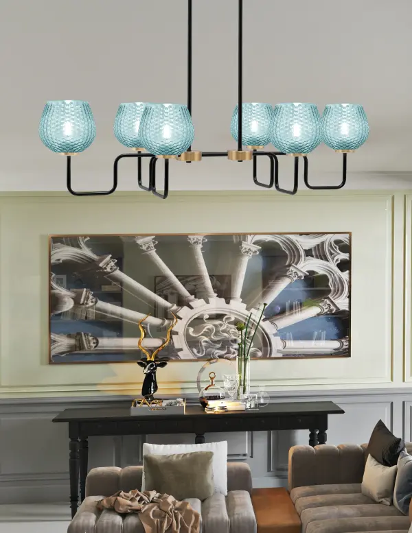 Sandia 6-Light Island Light with Turquoise Glass - Image 3