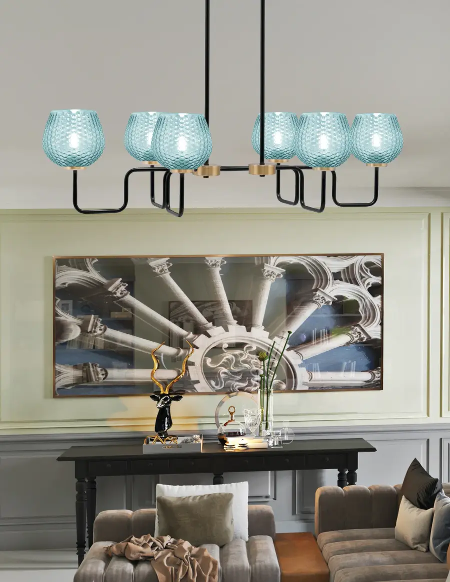 Sandia 6-Light Island Light with Turquoise Glass - Image 3