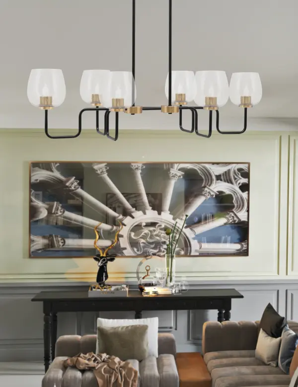 Sandia 6-Light Island Pendant in Matte Black & New Age Brass with Clear Bubble Glass - Image 3