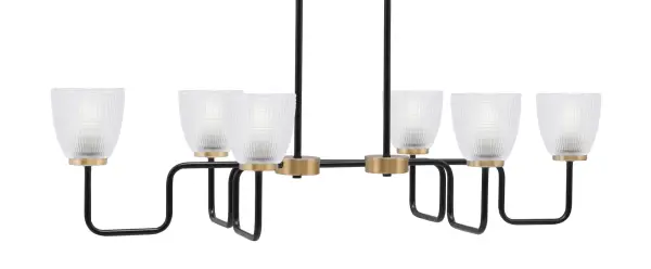 The Sandia 6-Light Island Pendant combines industrial style with modern sophistication through its matte black and brass two-tone finish. Clear ribbed glass shades add visual texture while providing elegant diffused lighting perfect for kitchen islands and dining areas.