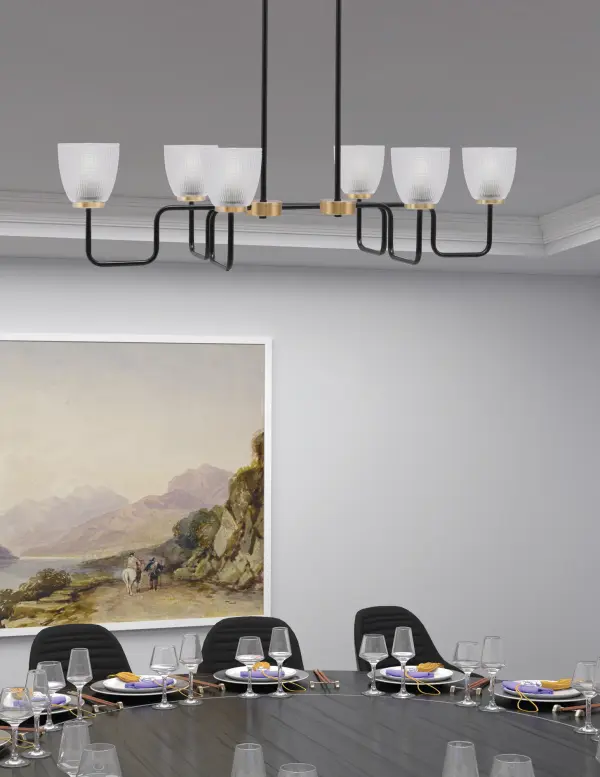 Sandia 6-Light Island Pendant in Matte Black & New Age Brass with Clear Ribbed Glass - Image 3
