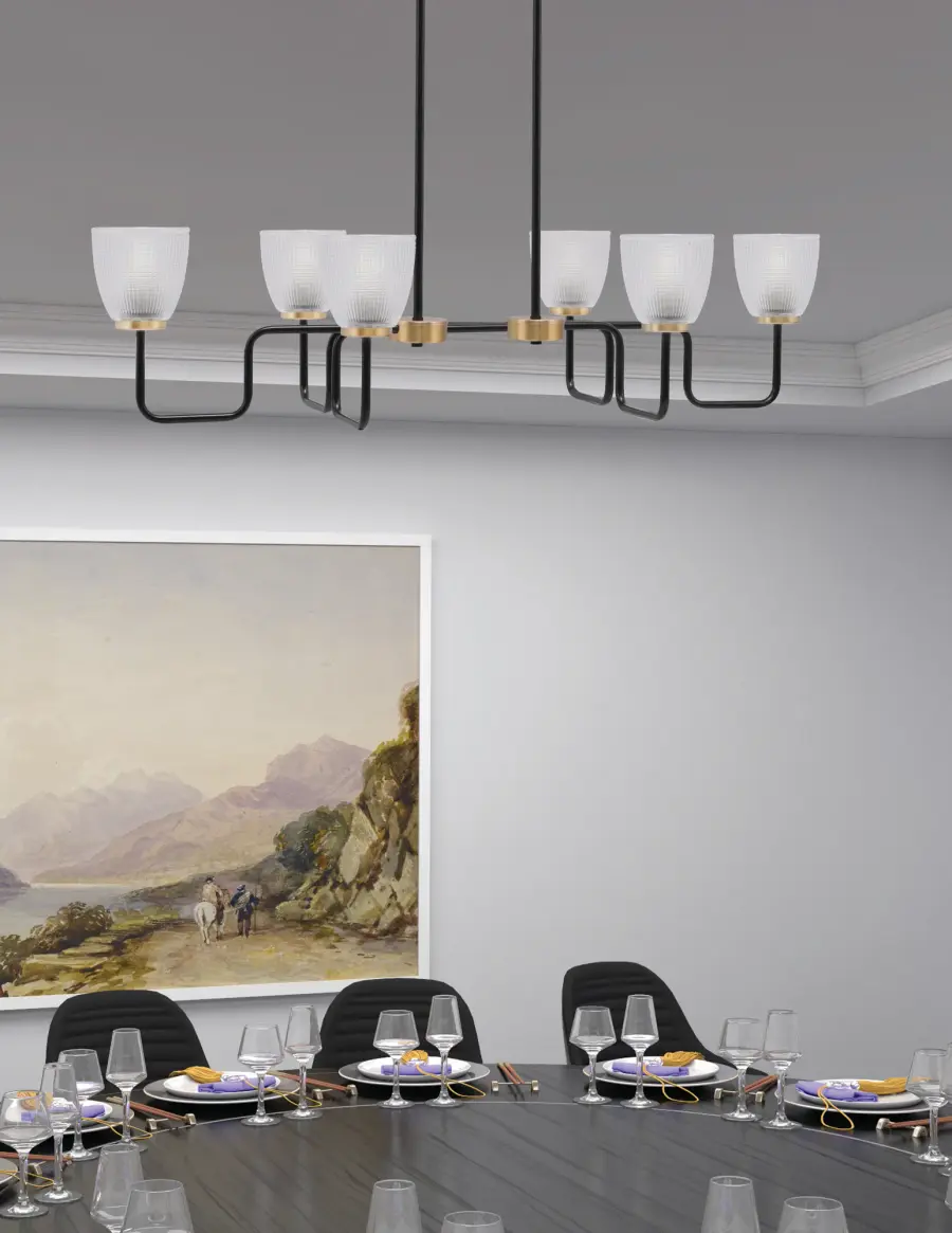 Sandia 6-Light Island Pendant in Matte Black & New Age Brass with Clear Ribbed Glass - Image 3