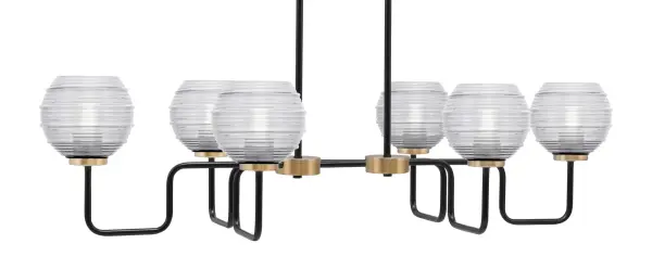 The Sandia 6-Light Island Pendant combines industrial charm with contemporary sophistication. Its two-tone finish and textured ribbed glass create visual interest while providing excellent task lighting for islands and dining areas.