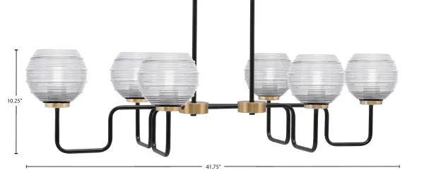 The Sandia 6-Light Island Pendant combines industrial charm with contemporary sophistication. Its two-tone finish and textured ribbed glass create visual interest while providing excellent task lighting for islands and dining areas. - alternate view