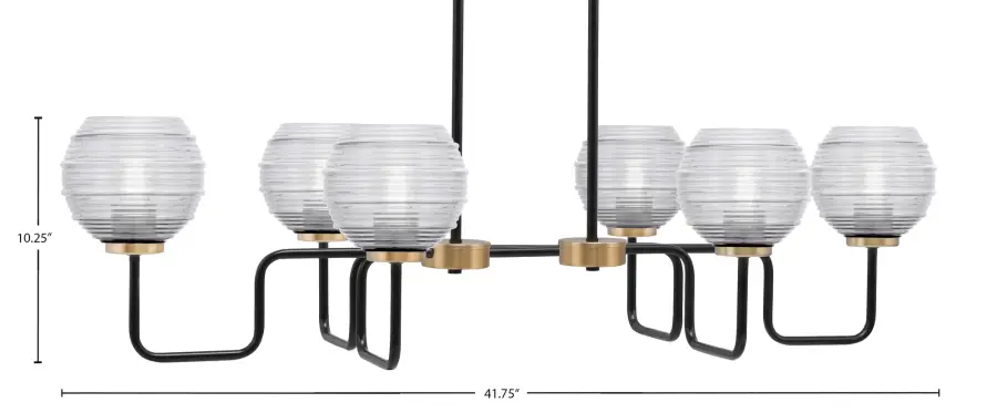 Sandia 6-Light Island Pendant in Matte Black & New Age Brass with Clear Ribbed Glass - Image 2