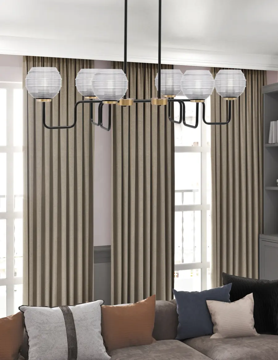 Sandia 6-Light Island Pendant in Matte Black & New Age Brass with Clear Ribbed Glass - Image 3