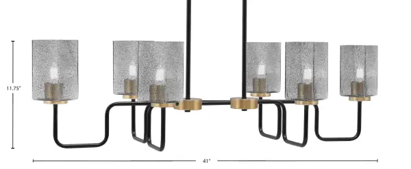 The Sandia Island Light brings bold industrial style with its striking matte black and brass two-tone finish. Six smoke bubble glass shades create ambient lighting perfect for kitchen islands and dining spaces. Adjustable height and sloped ceiling compatibility offer versatile installation options. - alternate view