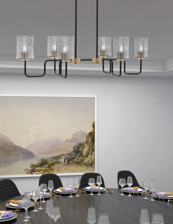 Sandia 6-Light Island Light in Matte Black & New Age Brass with Smoke Bubble Glass - Image 3