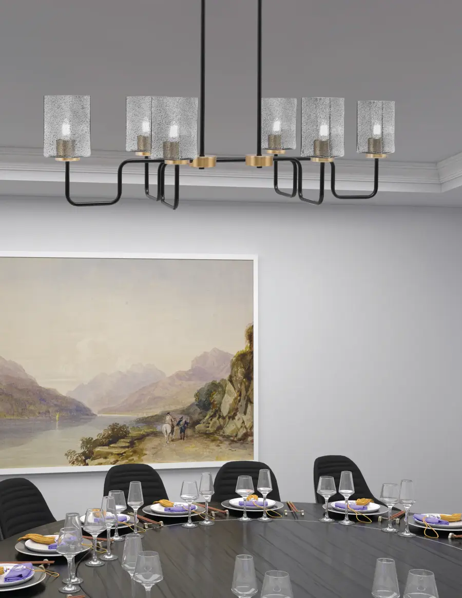 Sandia 6-Light Island Light in Matte Black & New Age Brass with Smoke Bubble Glass - Image 3