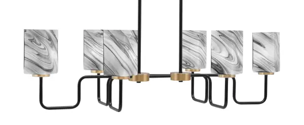 Sandia 6-Light Island Pendant in Matte Black & New Age Brass with Onyx Swirl Glass - Image 1