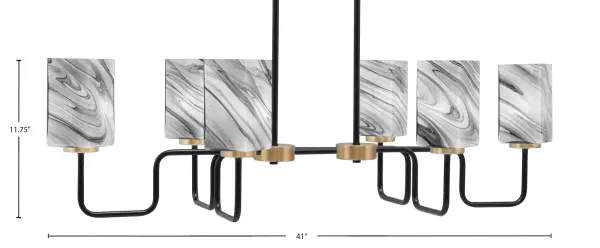 Sandia 6-Light Island Pendant in Matte Black & New Age Brass with Onyx Swirl Glass - Image 2