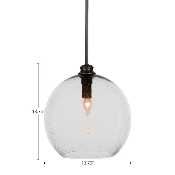The Kimbro pendant combines contemporary styling with artisanal bubble glass for a sophisticated focal point. Its matte black finish and adjustable height make it versatile for various ceiling heights and room sizes. - alternate view