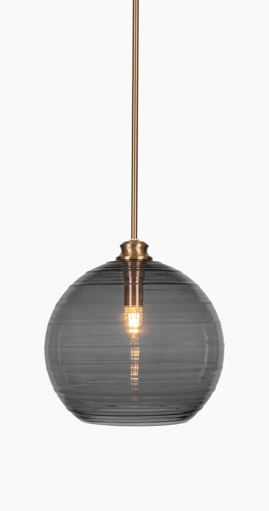 Malena Stem Hung Pendant with Smoke Ribbed Glass - Image 1