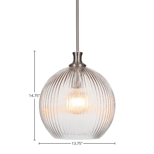 The Carina pendant combines brushed nickel sophistication with distinctive micro bubble ribbed glass for visual interest. Its adjustable stem system and included LED bulb make it a practical choice for various ceiling heights. - alternate view