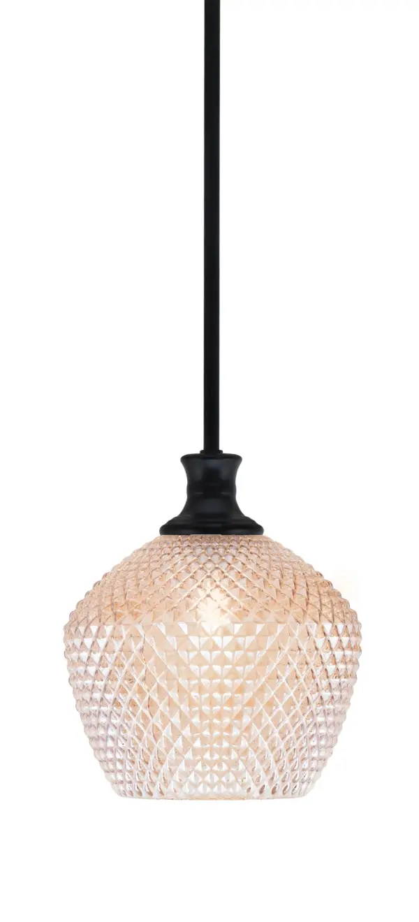 Toltec Lighting Stem Hung Mini Pendant with Amber Textured Glass - Image 1