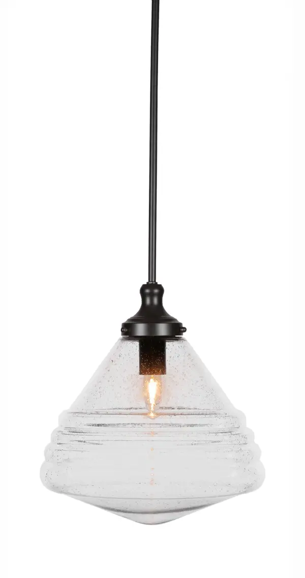 Juno One Light Pendant in Matte Black with Clear Bubble Glass