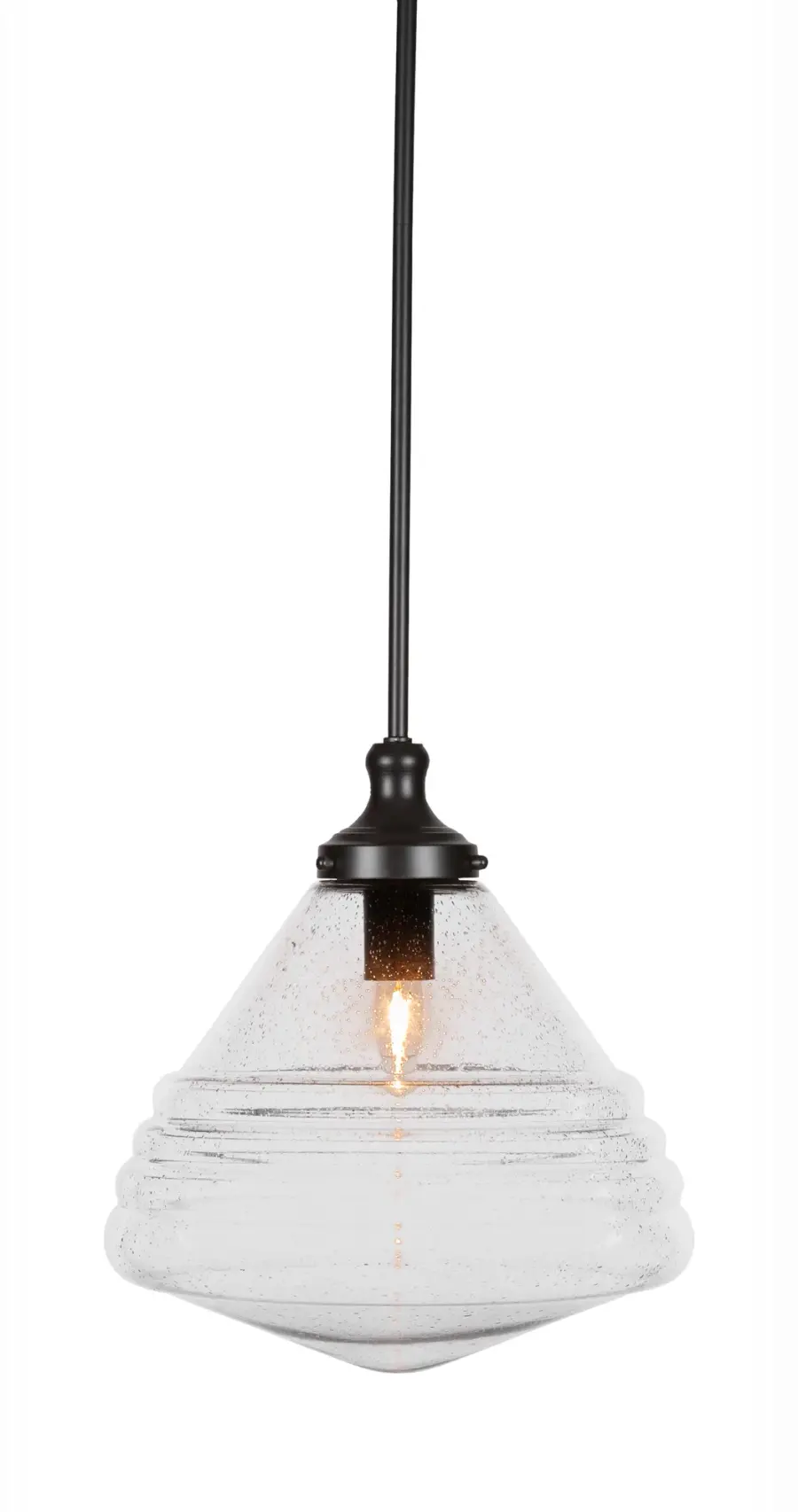Juno One Light Pendant in Matte Black with Clear Bubble Glass